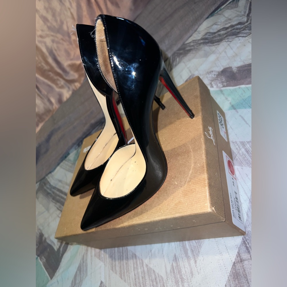 Christian Louboutin Iriza 100 Black Patent Leather Red Bottom Heel